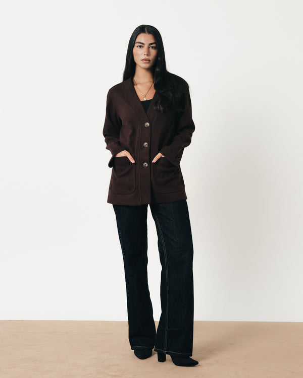Classic Wool Jacket-Reddish Chocolate Brown