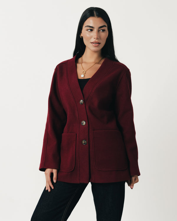 Classic Wool Jacket-Dark Cherry