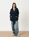 Midnight Blue Soft Denim Wrap Coat