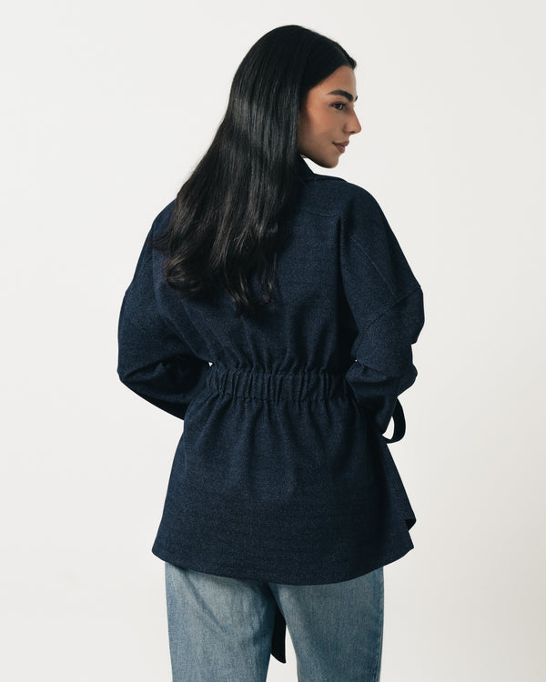 Midnight Blue Soft Denim Wrap Coat