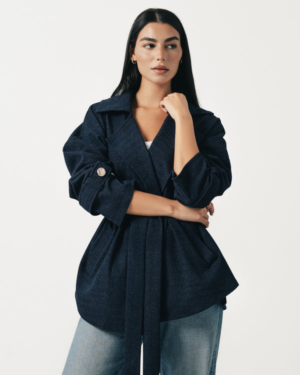 Midnight Blue Soft Denim Wrap Coat