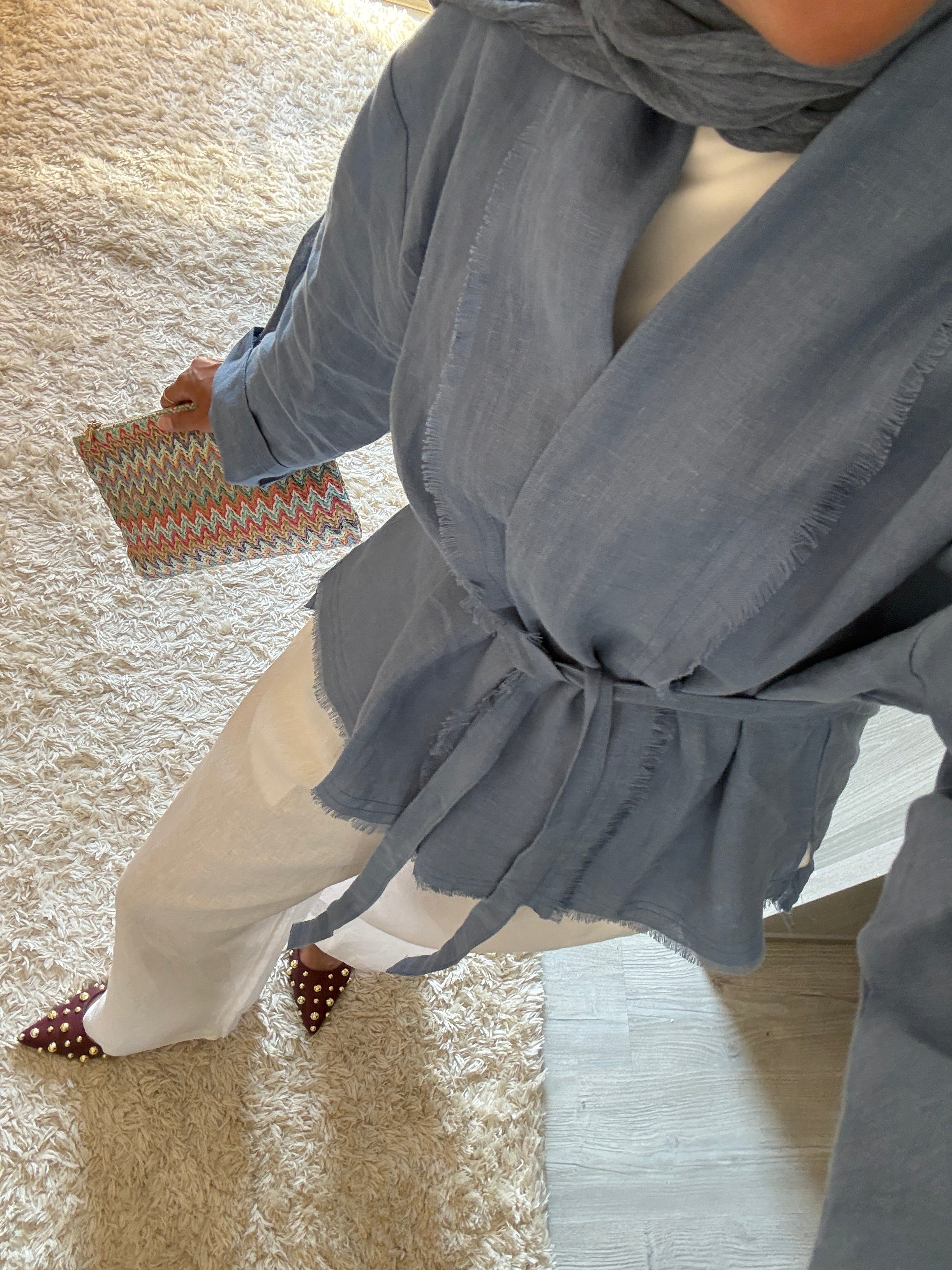Linen muse mid Kimono - sky Blue