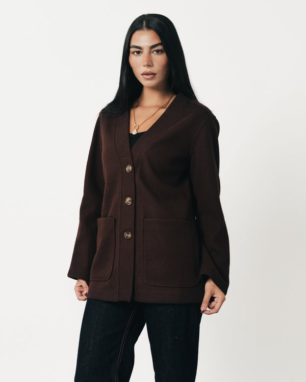Classic Wool Jacket-Reddish Chocolate Brown