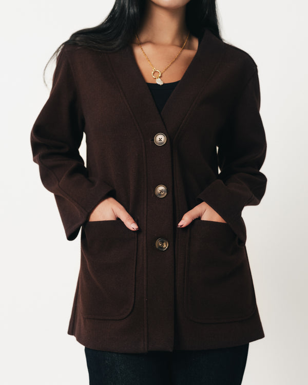 Classic Wool Jacket-Reddish Chocolate Brown