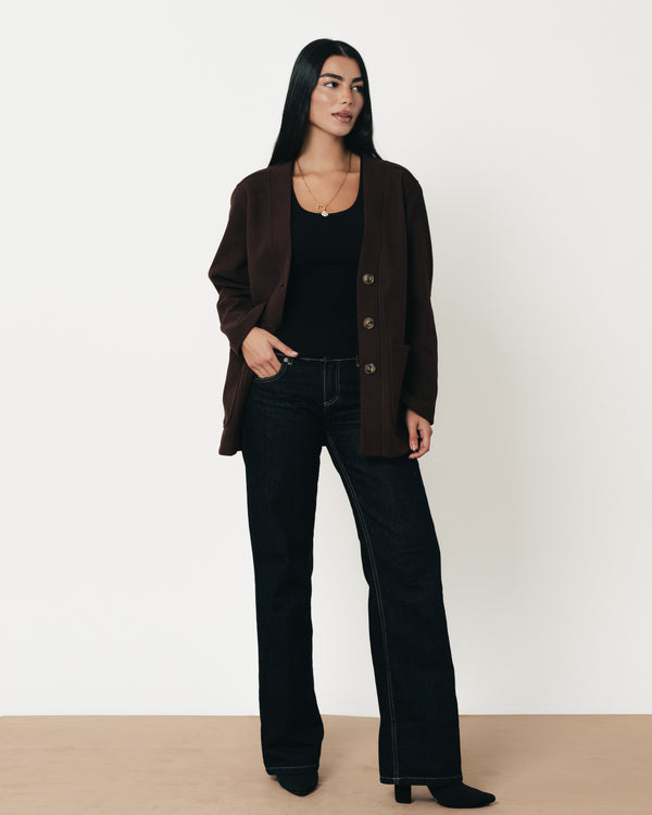 Classic Wool Jacket-Reddish Chocolate Brown
