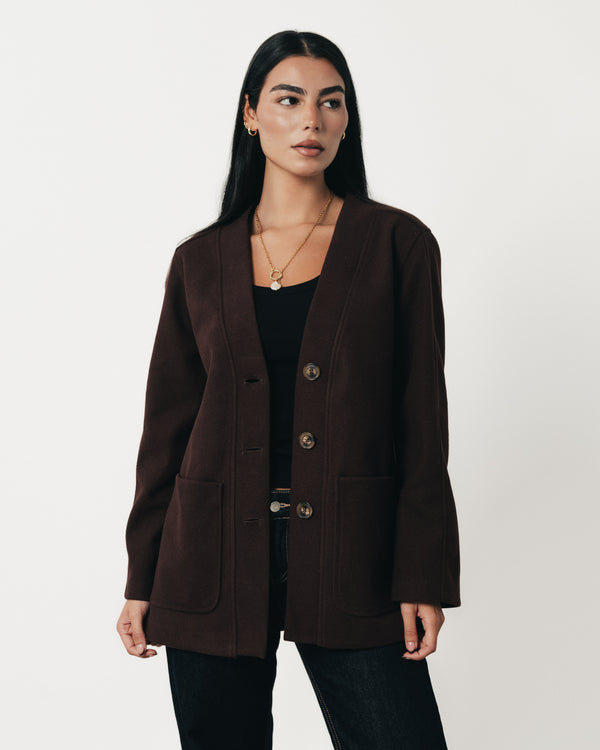 Classic Wool Jacket-Reddish Chocolate Brown