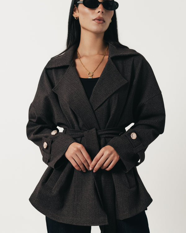 Smoky Brown Soft Denim Wrap Coat