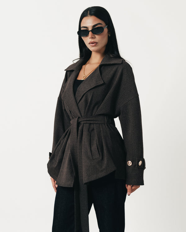 Smoky Brown Soft Denim Wrap Coat