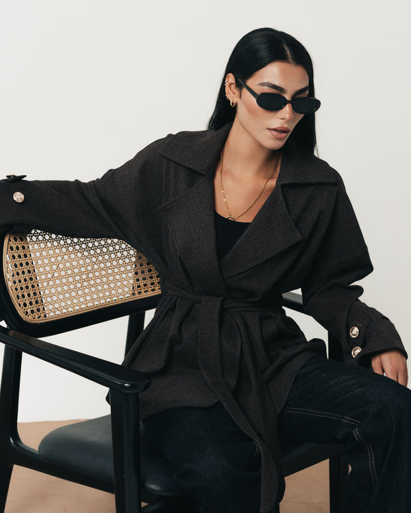 Smoky Brown Soft Denim Wrap Coat