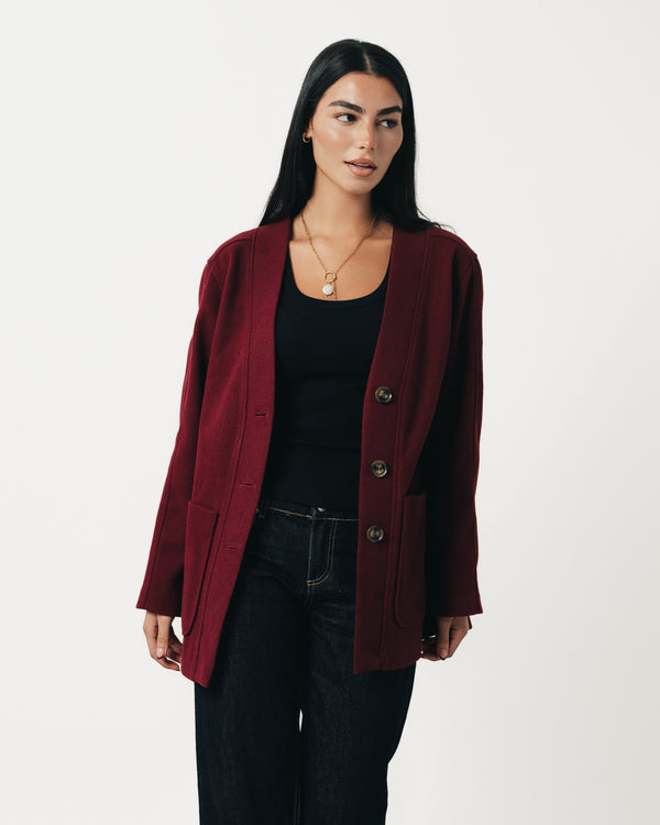 Classic Wool Jacket-Dark Cherry