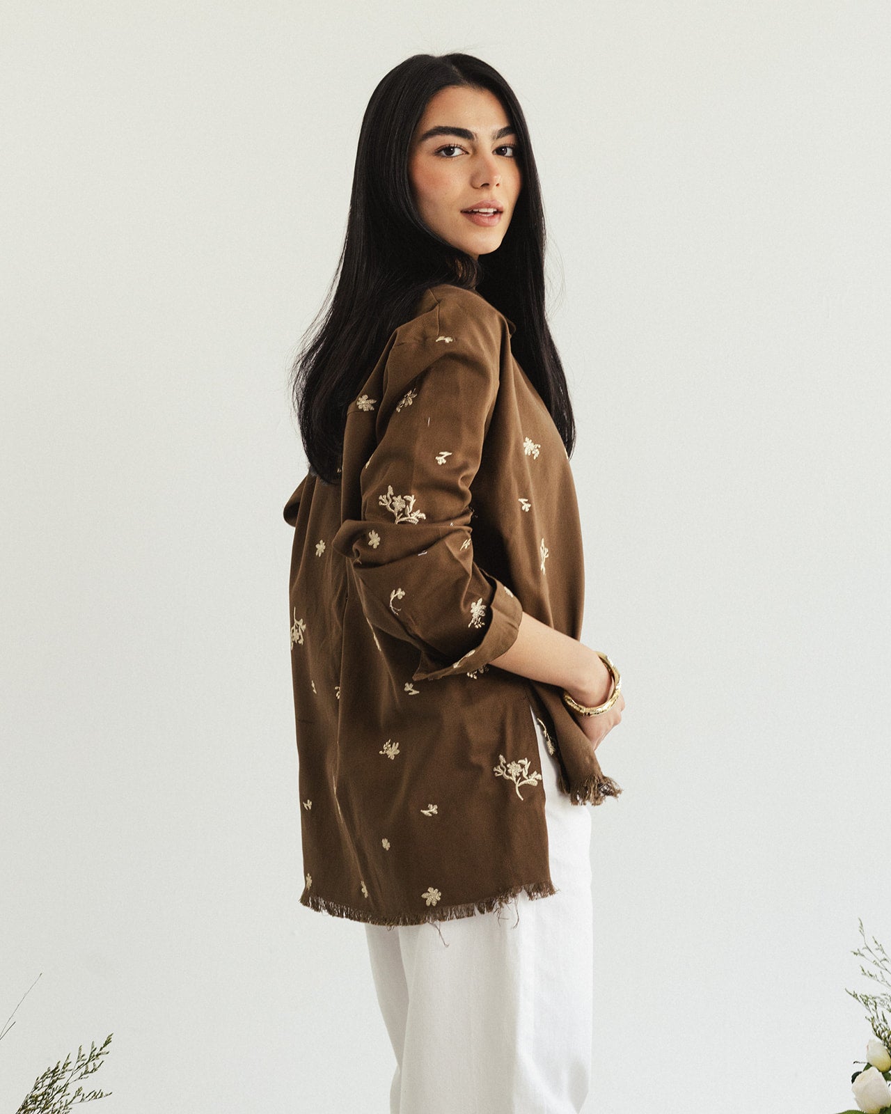 The Boss flora Embroidered shirt - imperial Olive gold