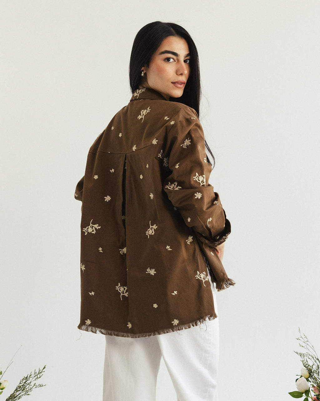 The Boss flora Embroidered shirt - imperial Olive gold