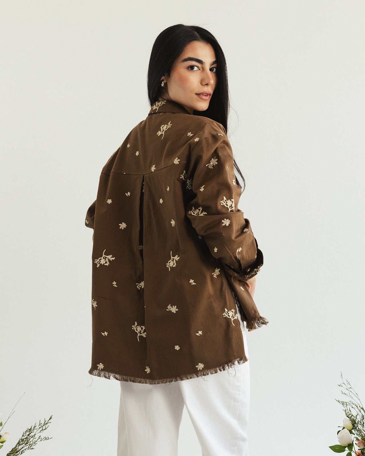 The Boss flora Embroidered shirt - imperial Olive gold