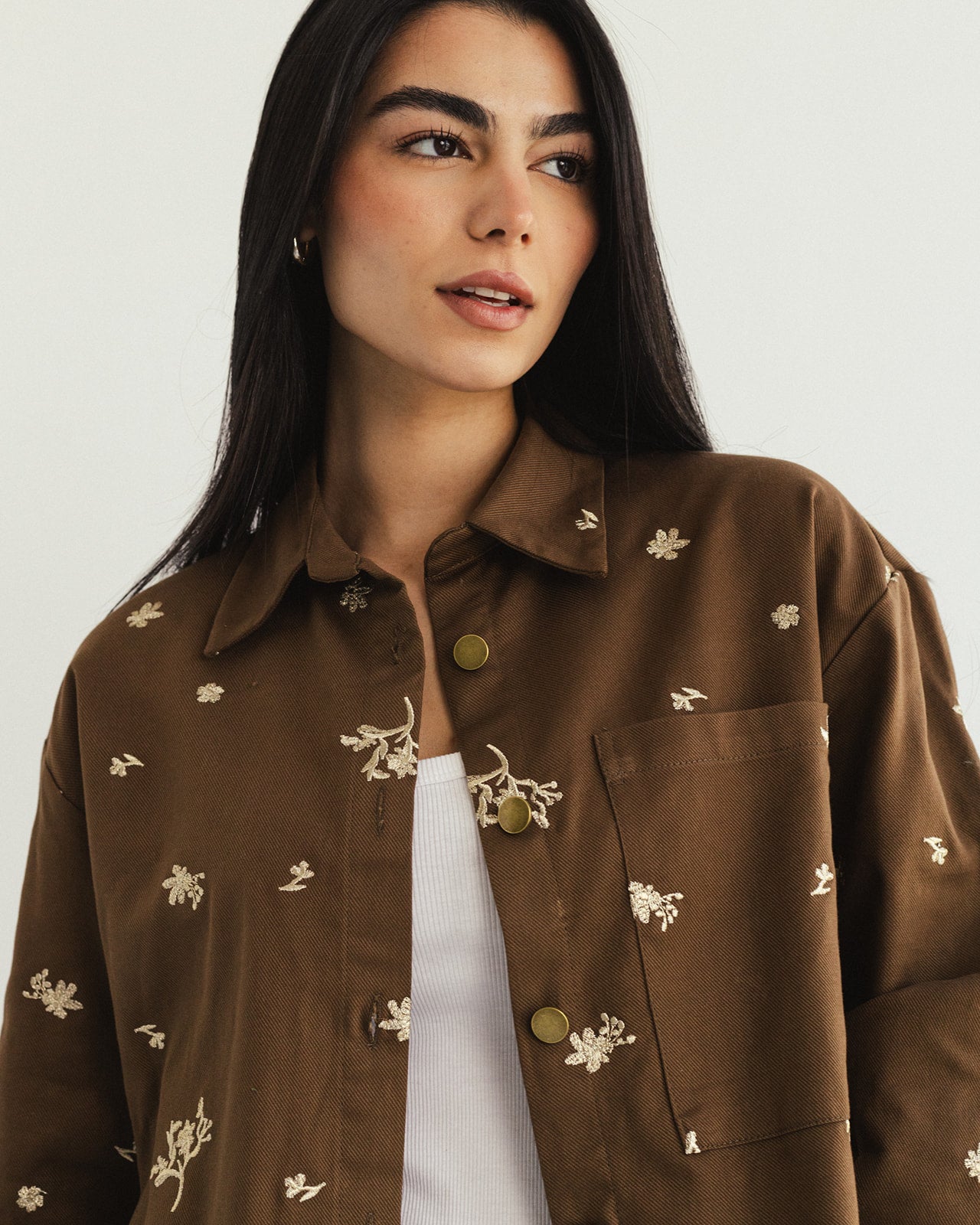 The Boss flora Embroidered shirt - imperial Olive gold