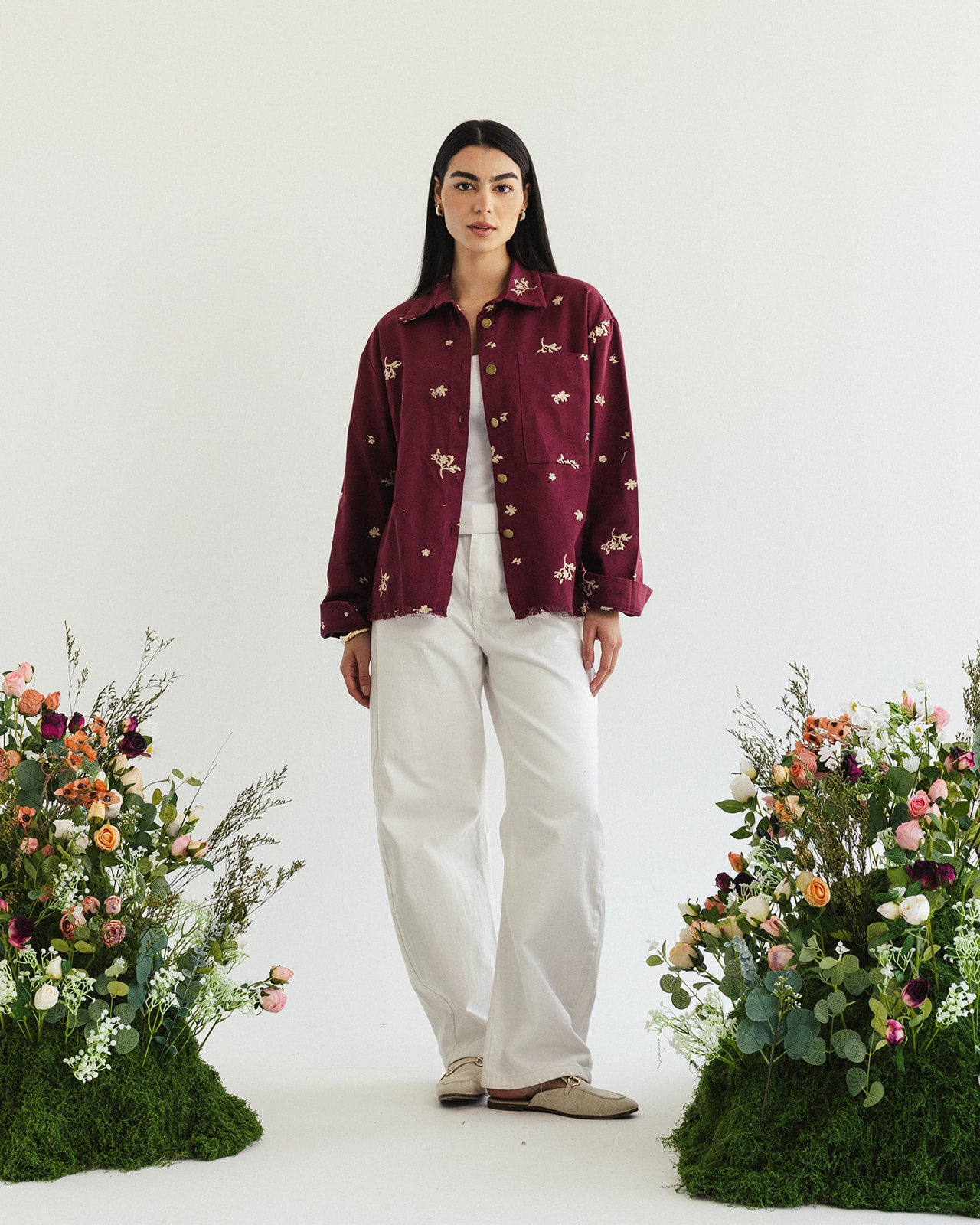 The Boss flora Embroidered shirt - Cherry