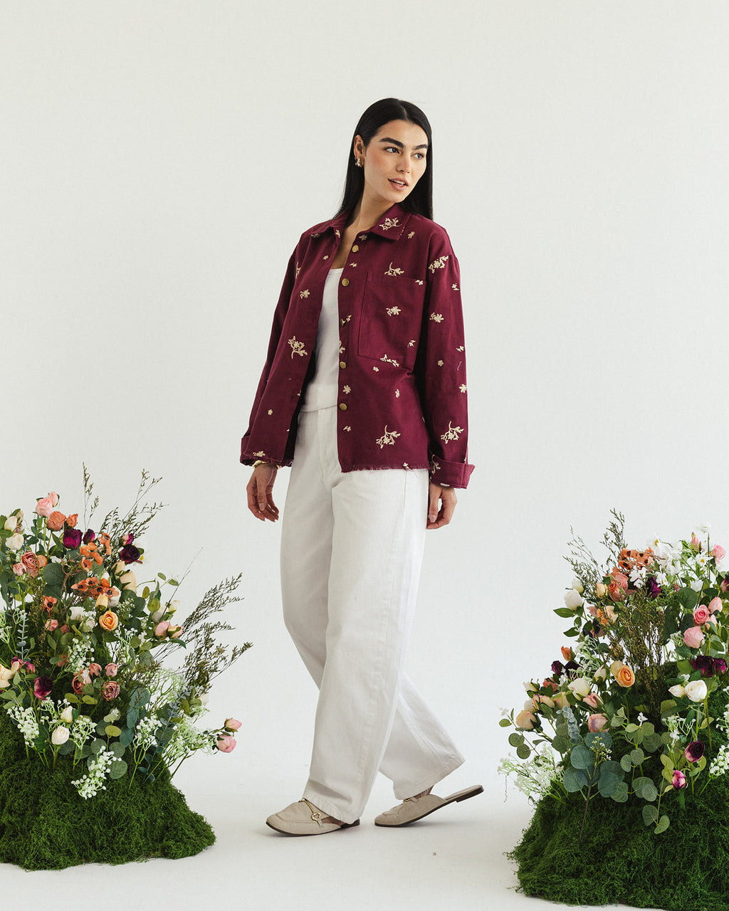 The Boss flora Embroidered shirt - Cherry