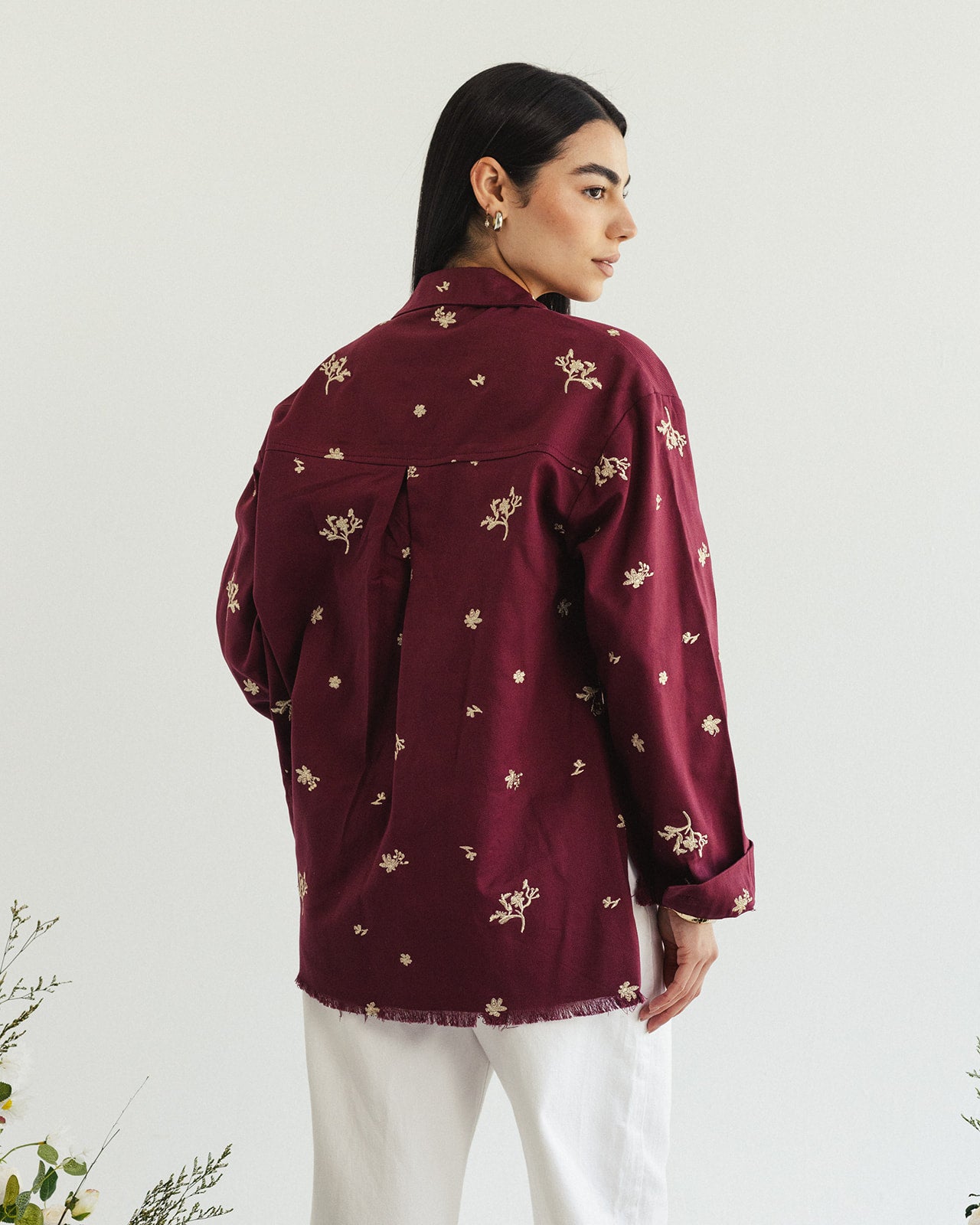 The Boss flora Embroidered shirt - Cherry
