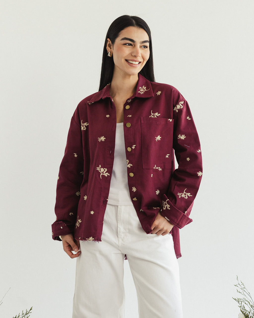 The Boss flora Embroidered shirt - Cherry