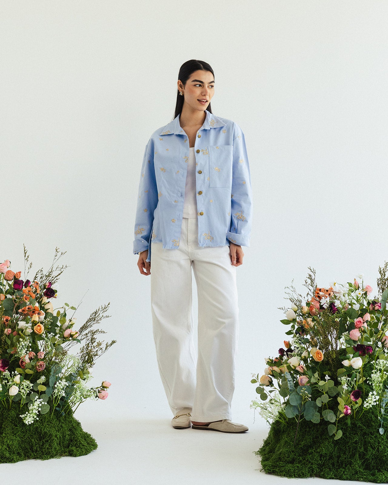 The Boss flora Embroidered shirt - Sky gold