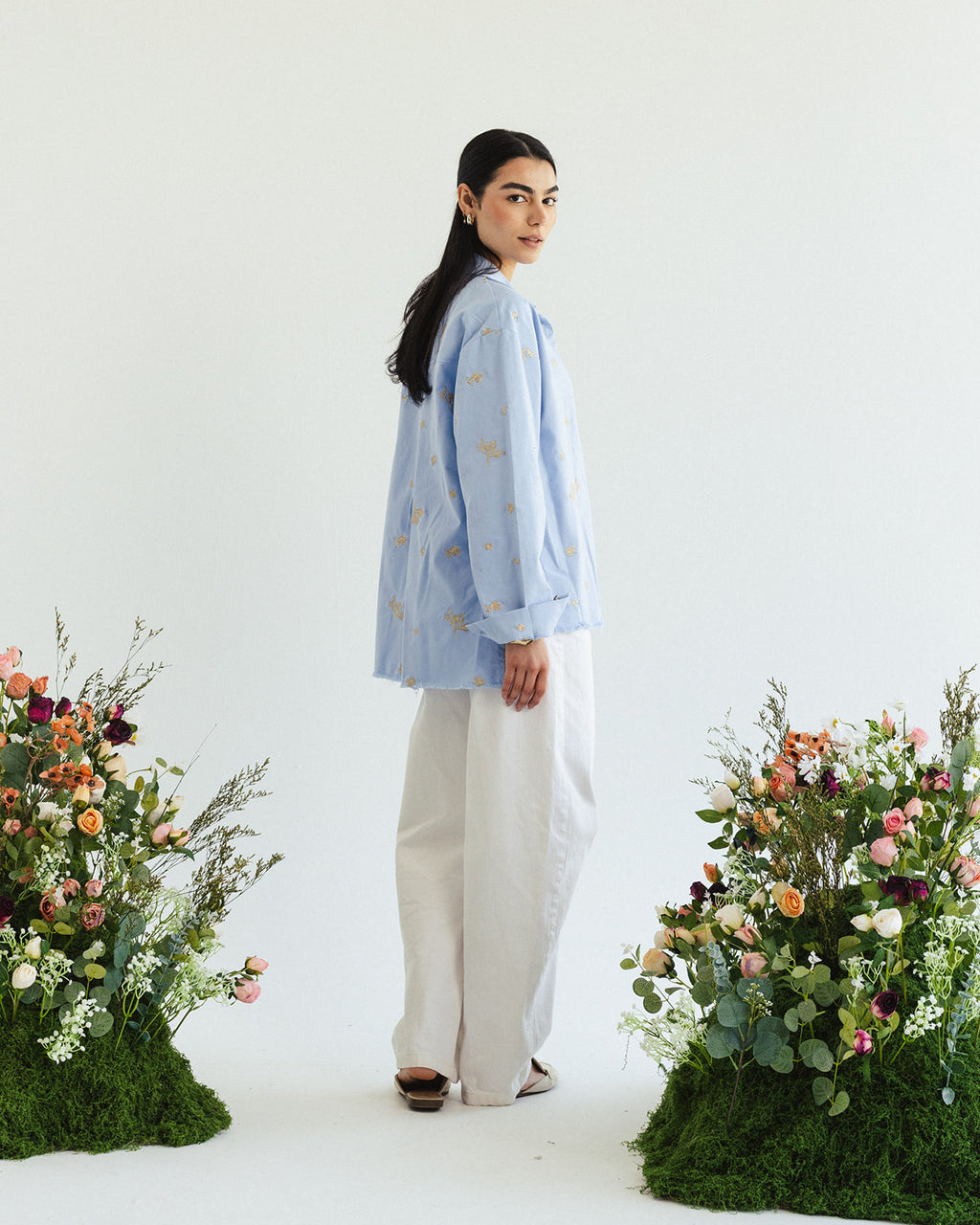 The Boss flora Embroidered shirt - Sky gold