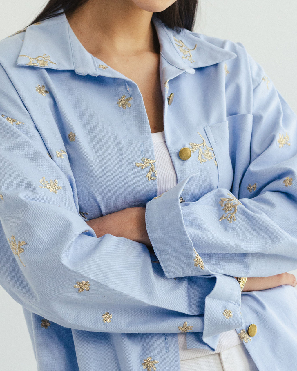 The Boss flora Embroidered shirt - Sky gold