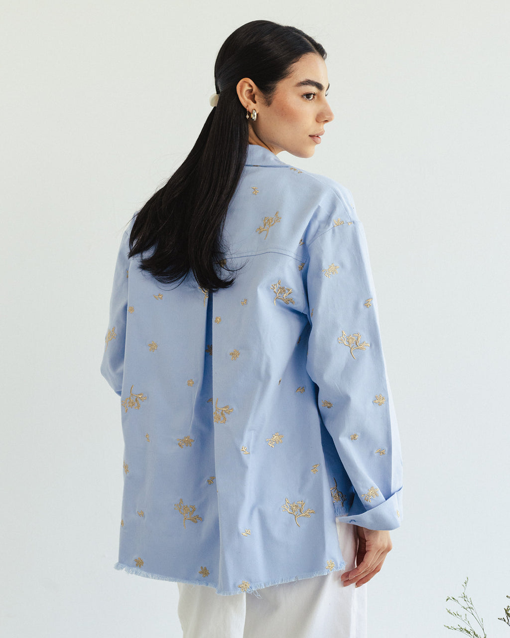 The Boss flora Embroidered shirt - Sky gold