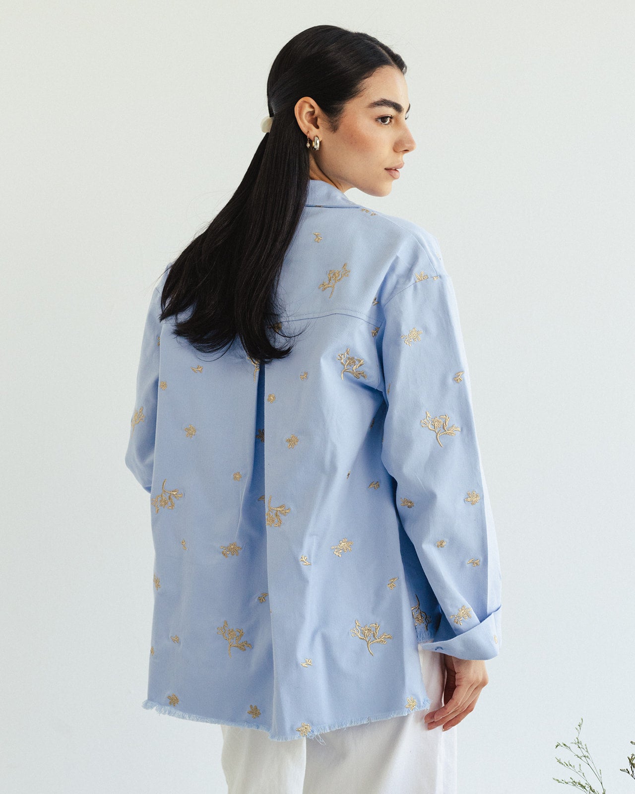 The Boss flora Embroidered shirt - Sky gold