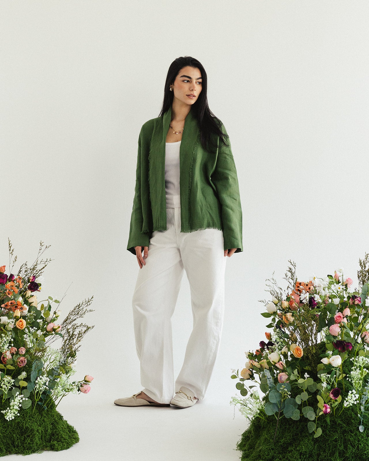 Linen muse mid Kimono - Olive Grove