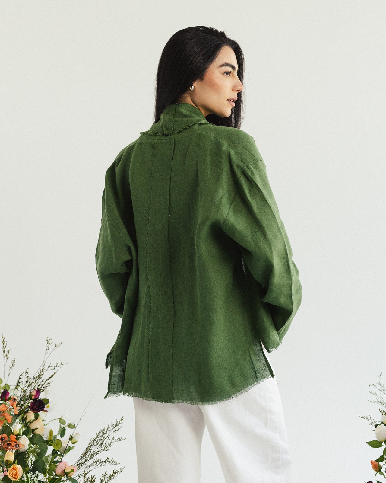 Linen muse mid Kimono - Olive Grove