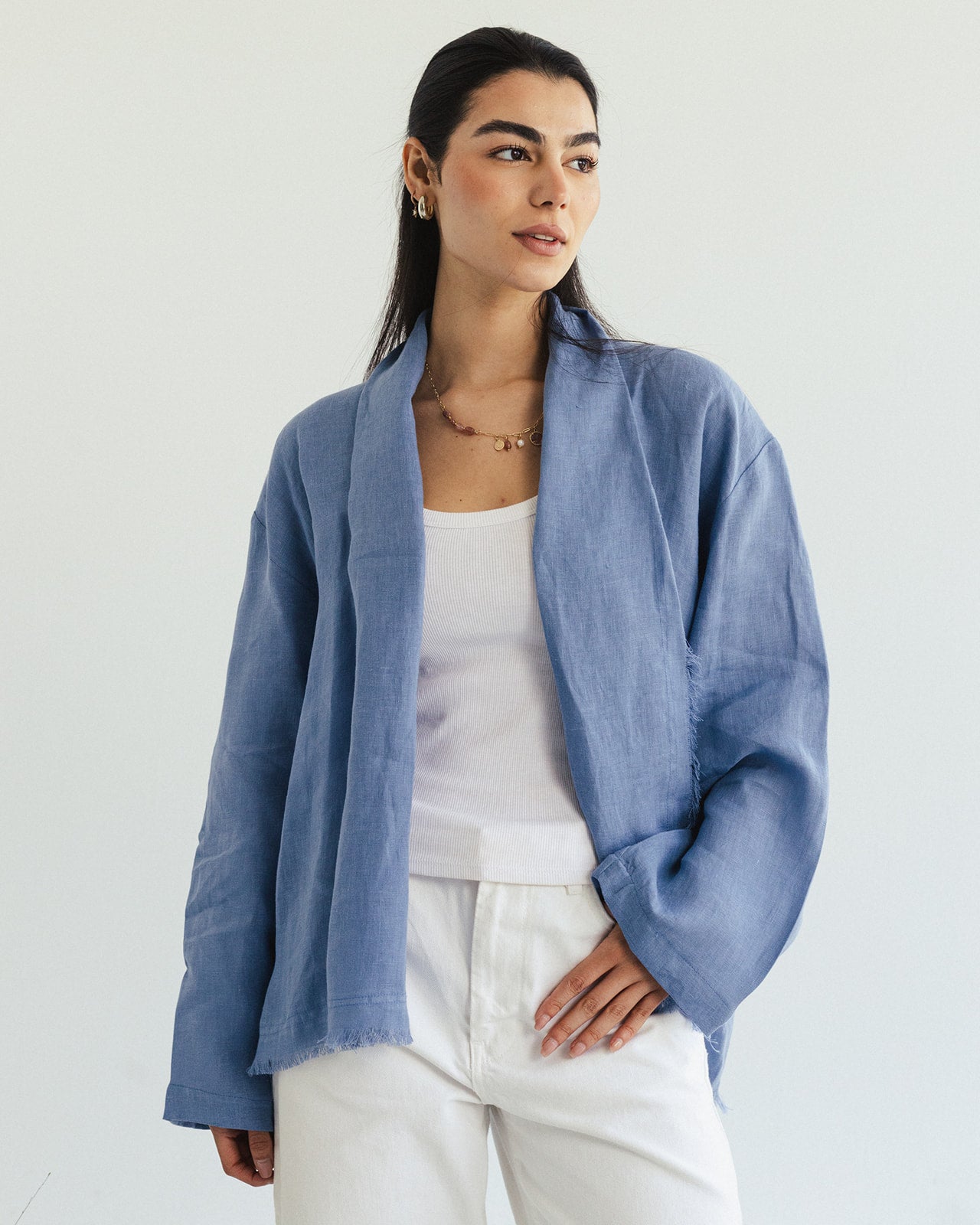 Linen muse mid Kimono - sky Blue