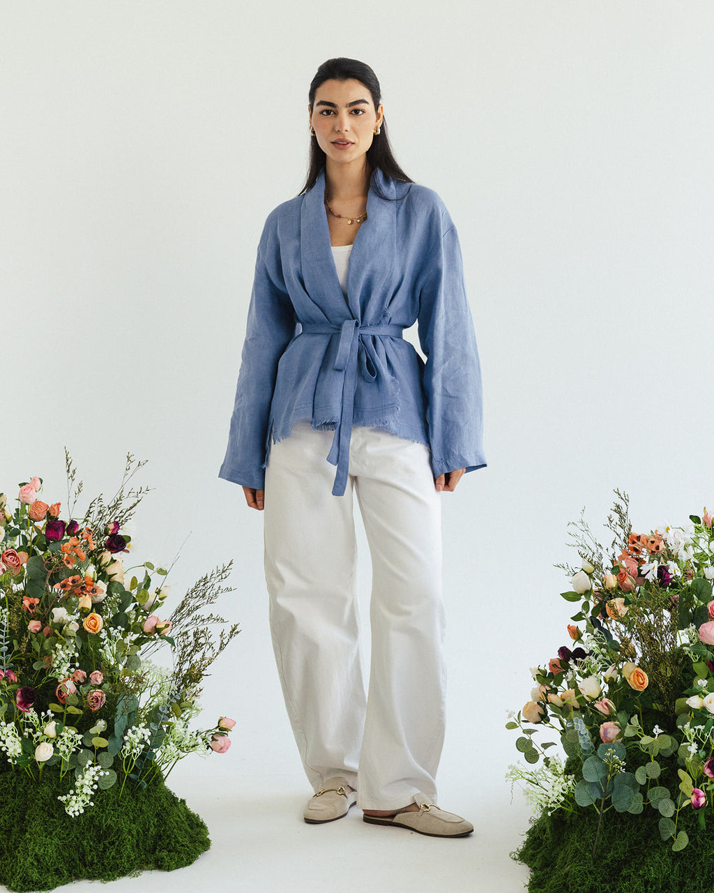 Linen muse mid Kimono - sky Blue