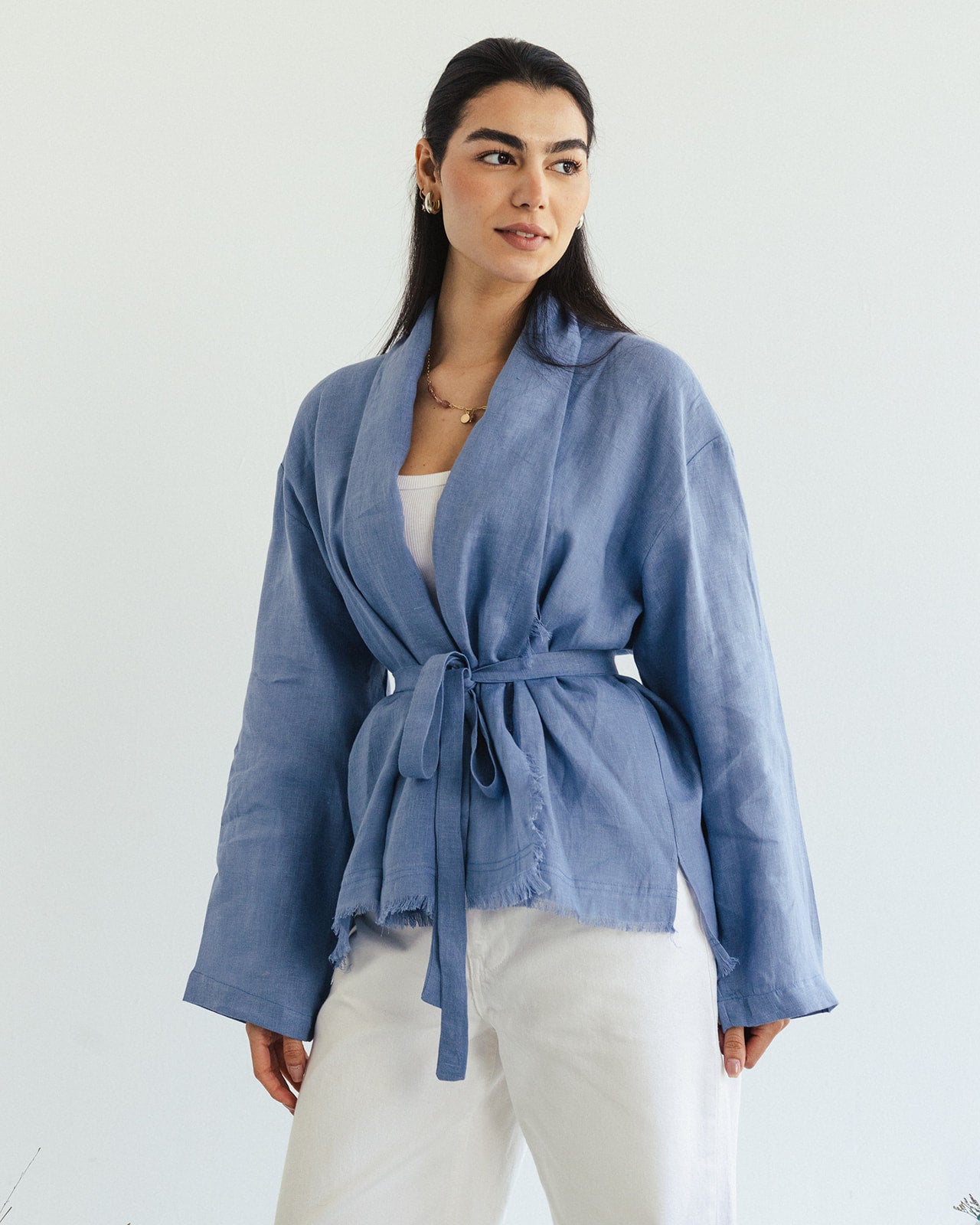 Linen muse mid Kimono - sky Blue