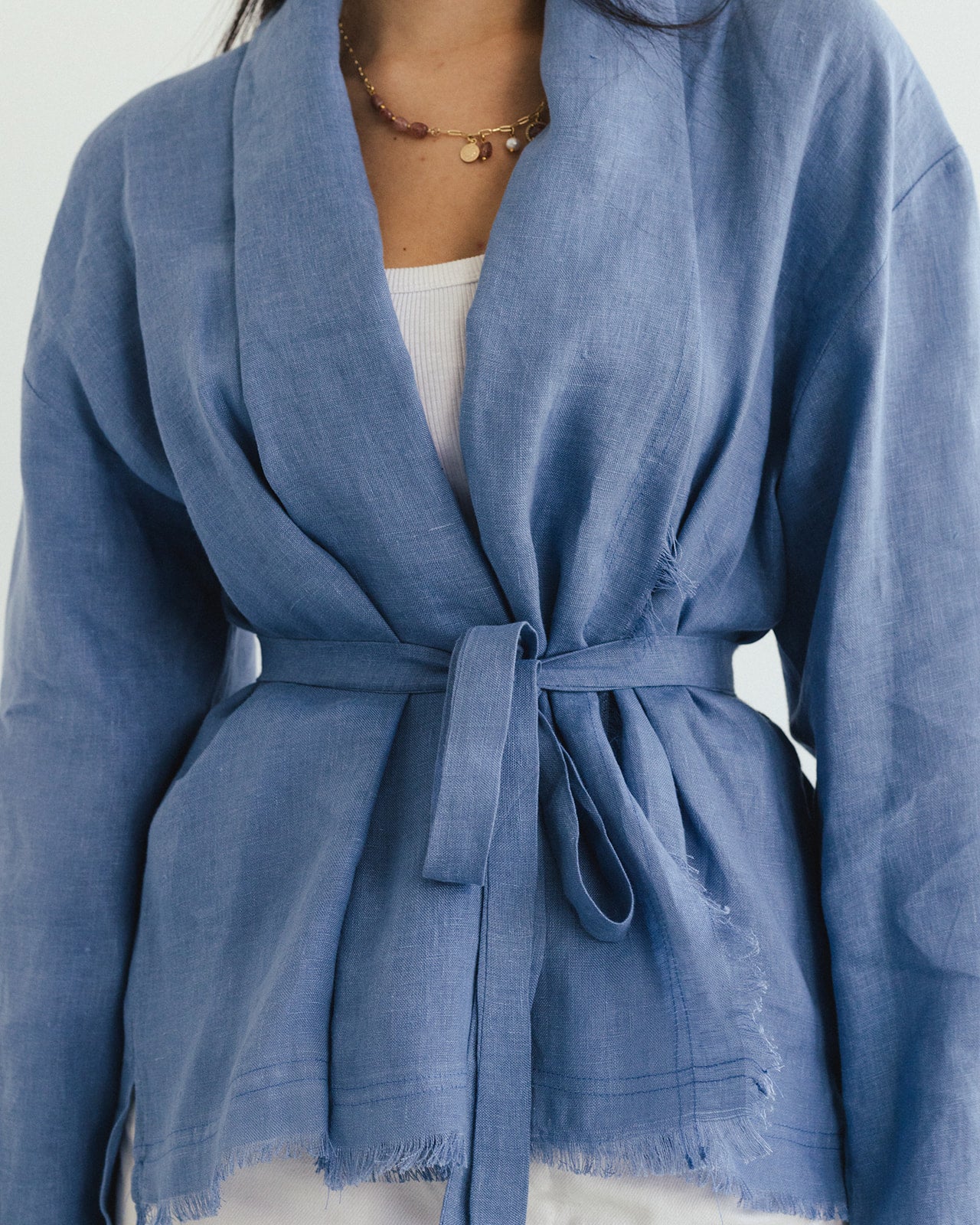 Linen muse mid Kimono - sky Blue