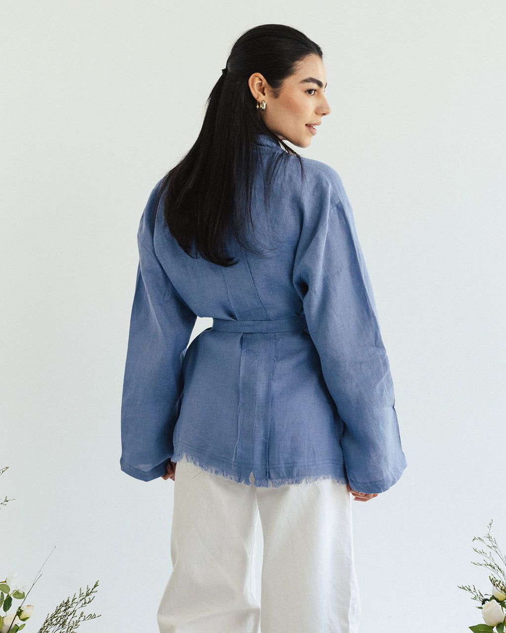 Linen muse mid Kimono - sky Blue