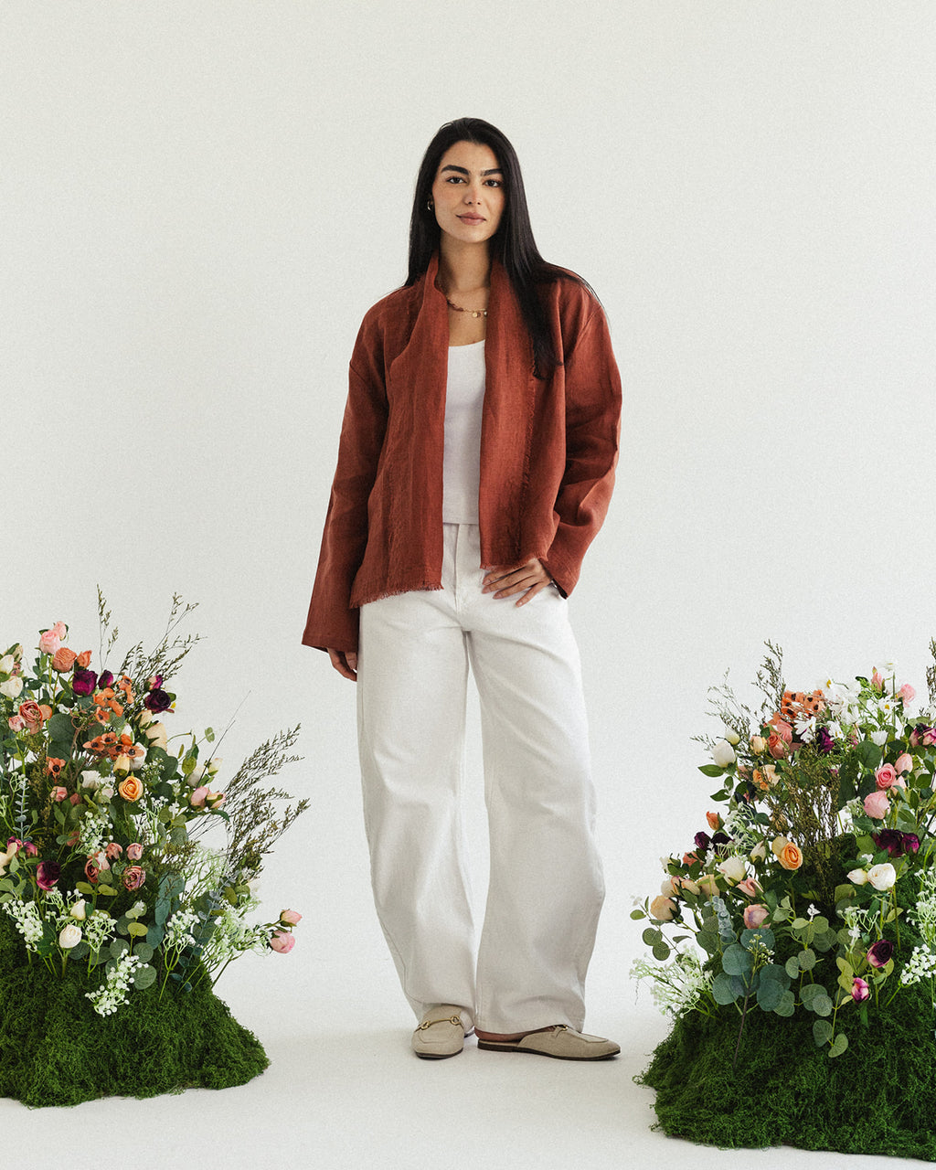 Linen muse mid Kimono - Terracotta Orange
