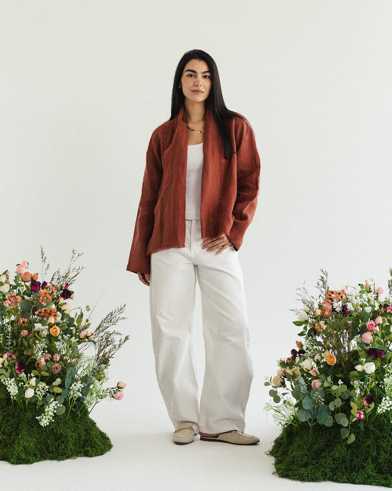Linen muse mid Kimono - Terracotta Orange