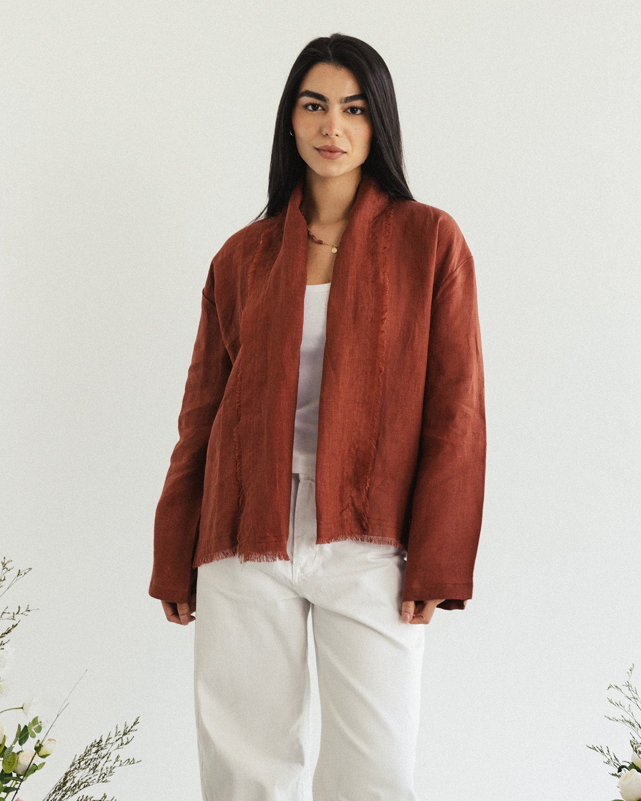 Linen muse mid Kimono - Terracotta Orange