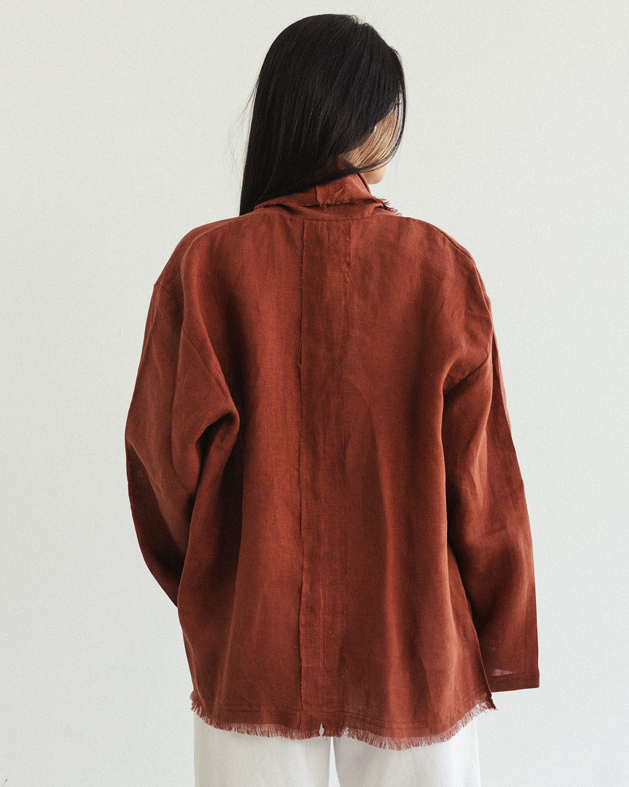 Linen muse mid Kimono - Terracotta Orange