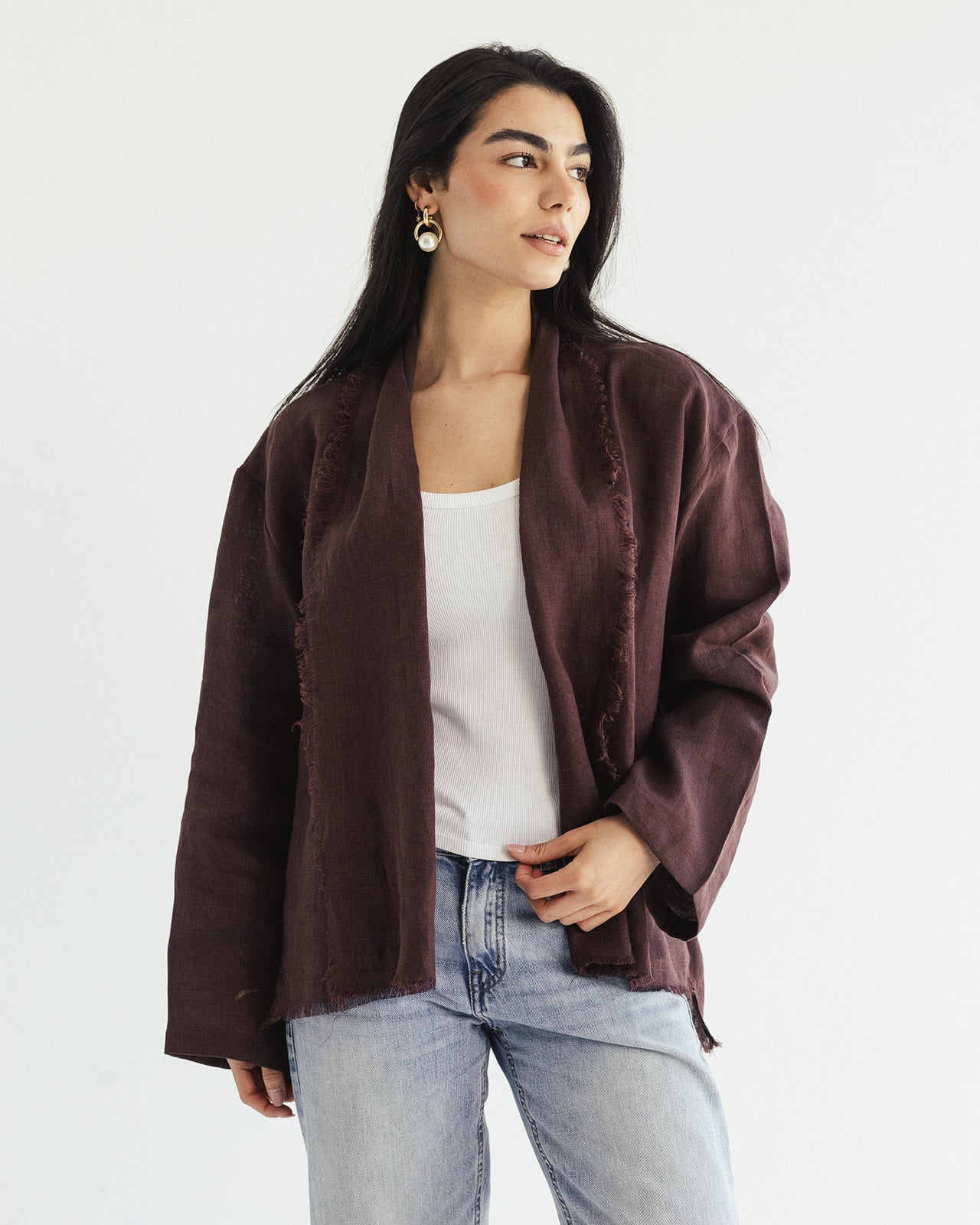 Linen muse mid Kimono - Melted Cocoa