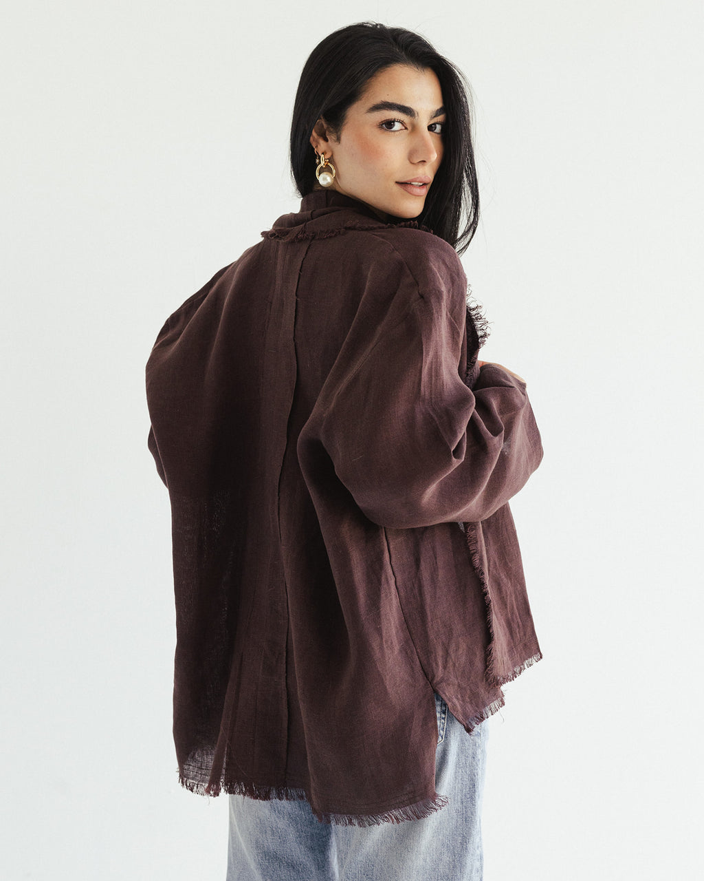Linen muse mid Kimono - Melted Cocoa