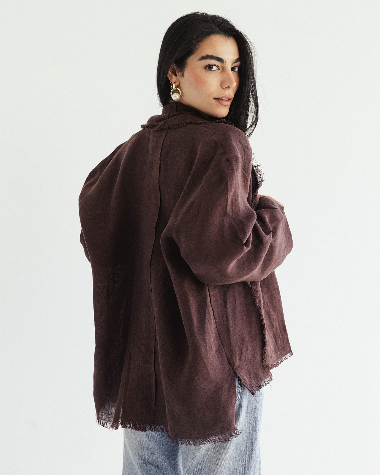 Linen muse mid Kimono - Melted Cocoa