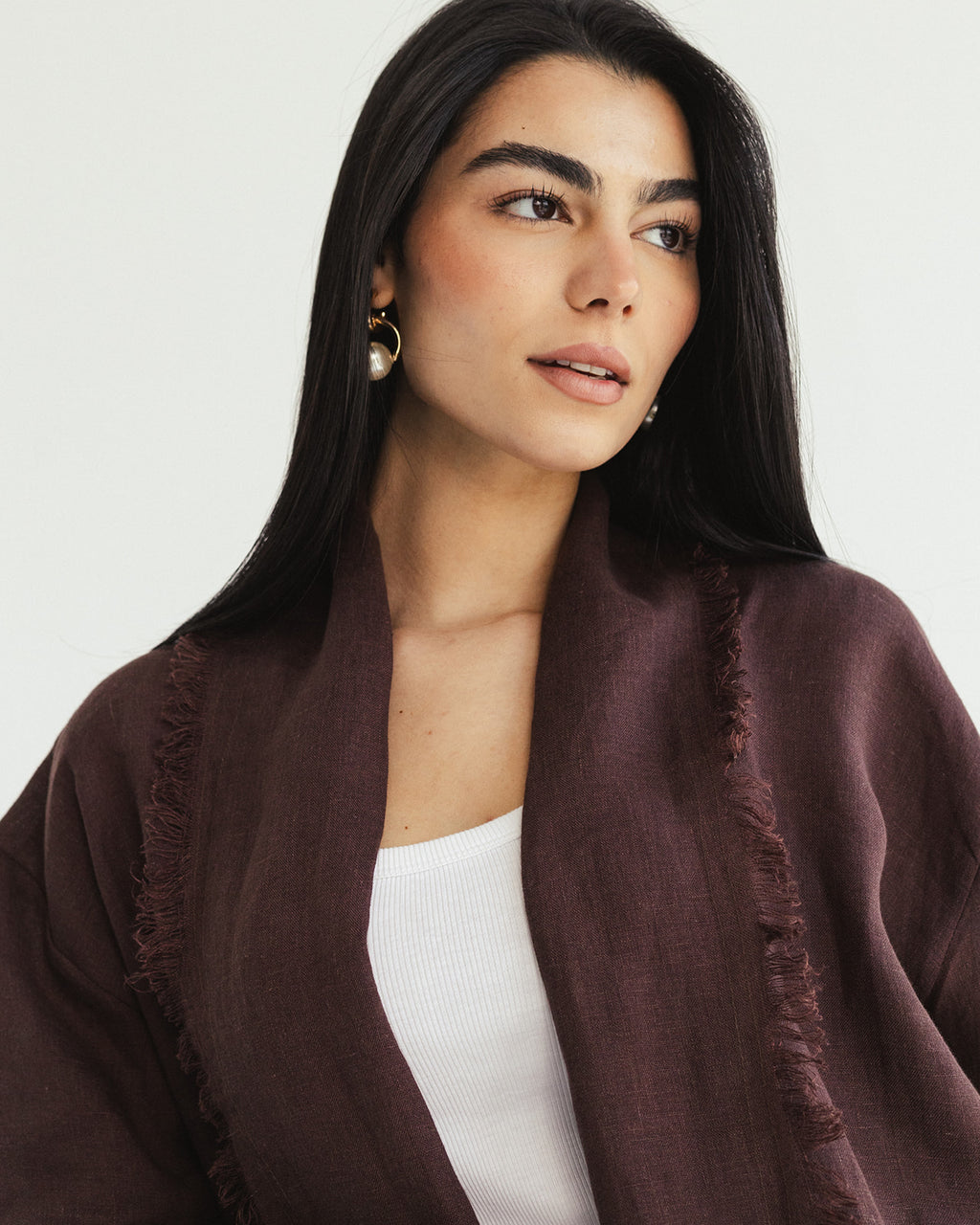Linen muse mid Kimono - Melted Cocoa