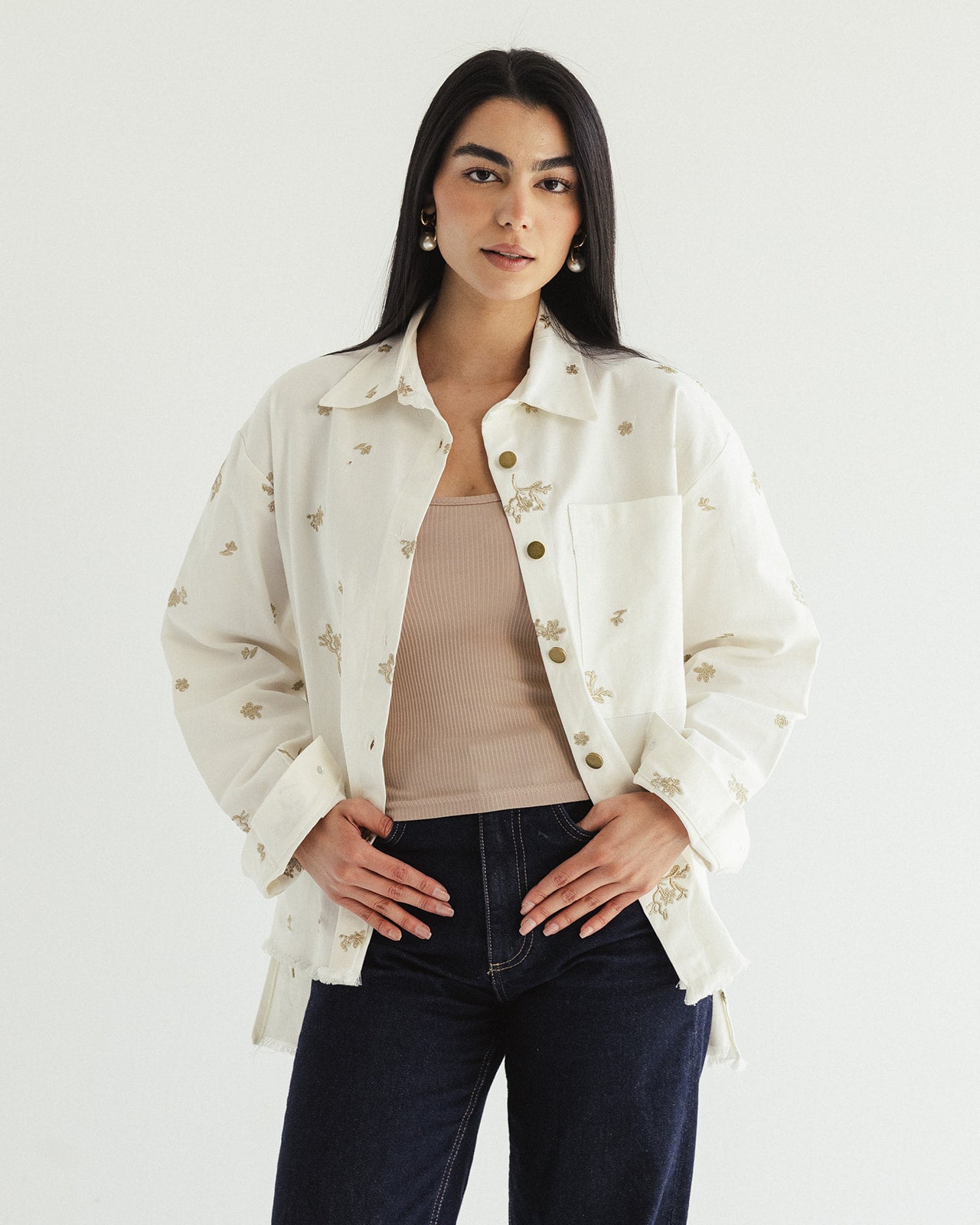 The Boss flora Embroidered shirt - white gold