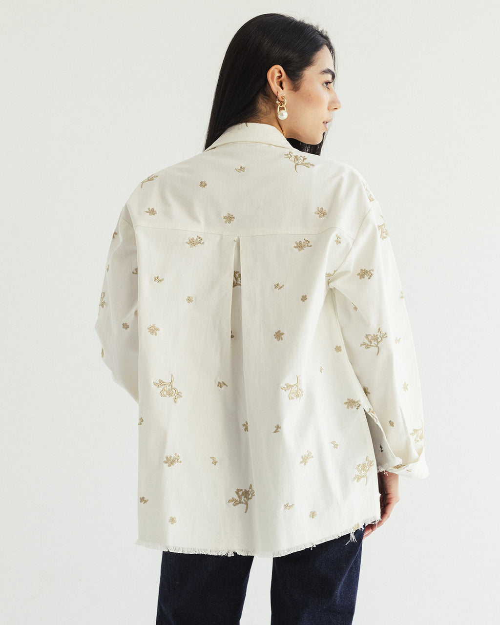 The Boss flora Embroidered shirt - white gold