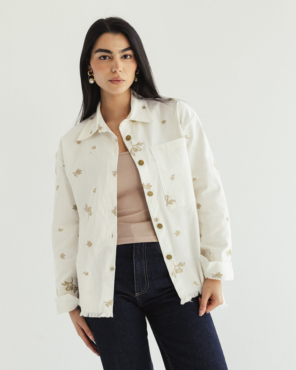 The Boss flora Embroidered shirt - white gold