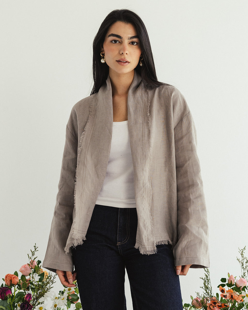 Linen muse mid Kimono - Sand Dust