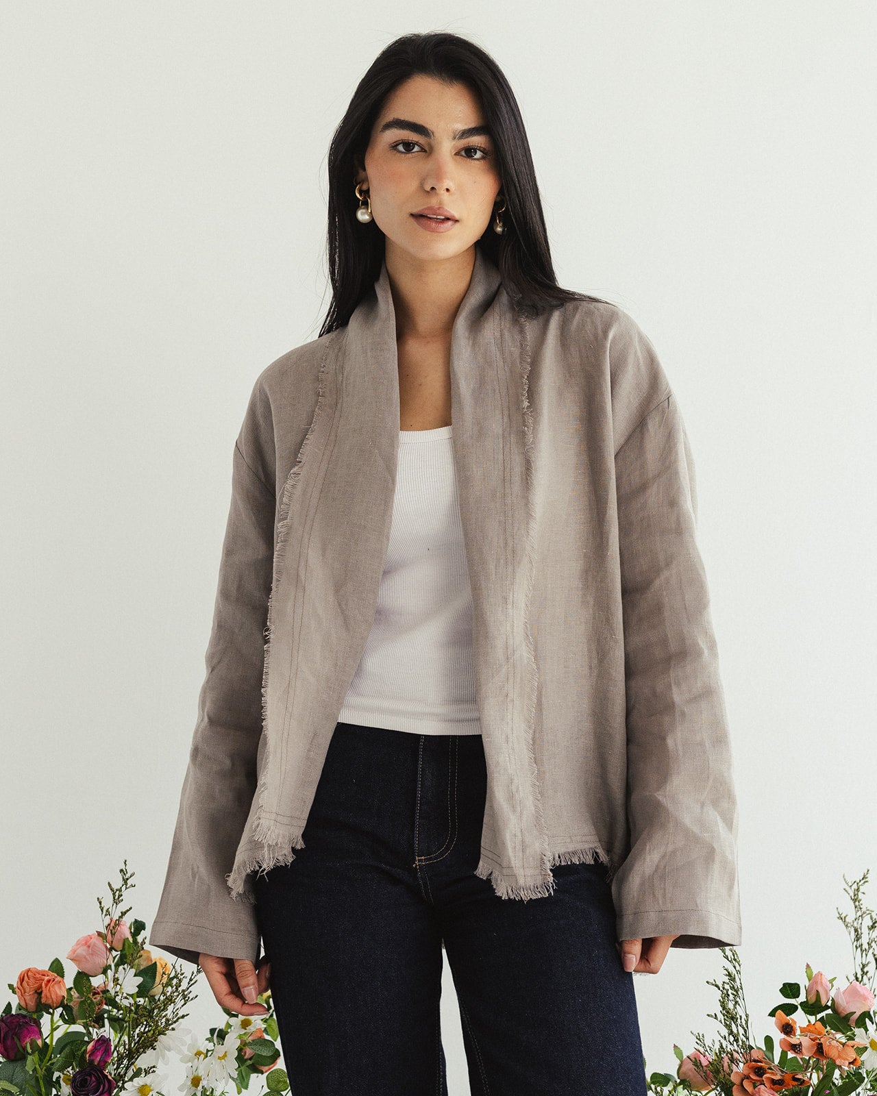 Linen muse mid Kimono - Sand Dust