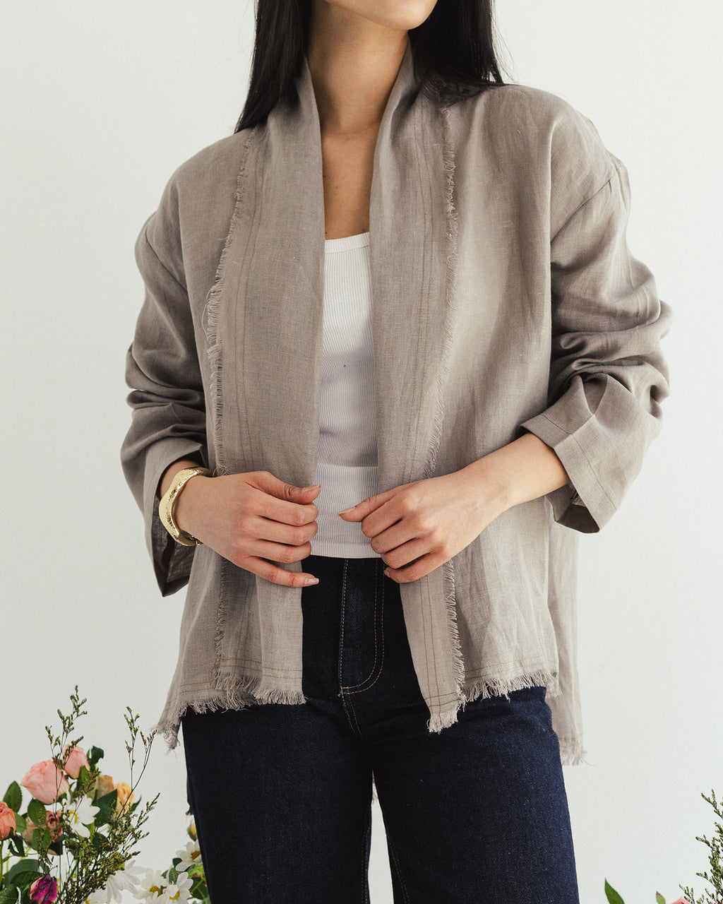 Linen muse mid Kimono - Sand Dust