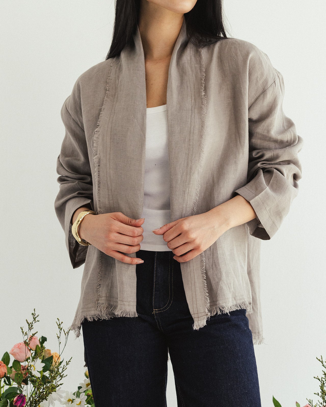 Linen muse mid Kimono - Sand Dust