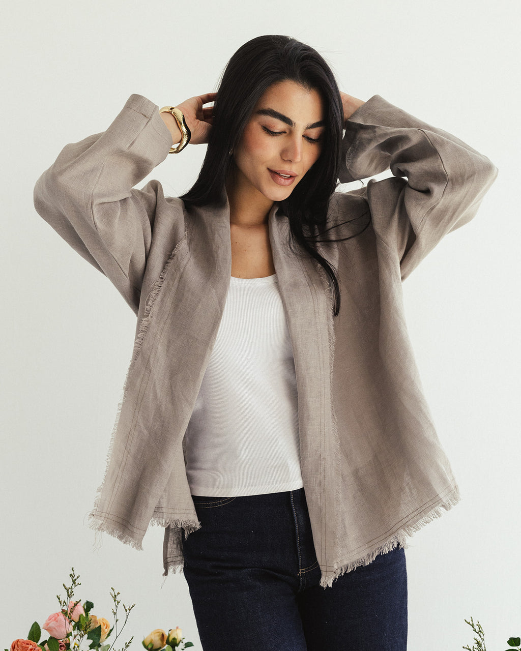 Linen muse mid Kimono - Sand Dust